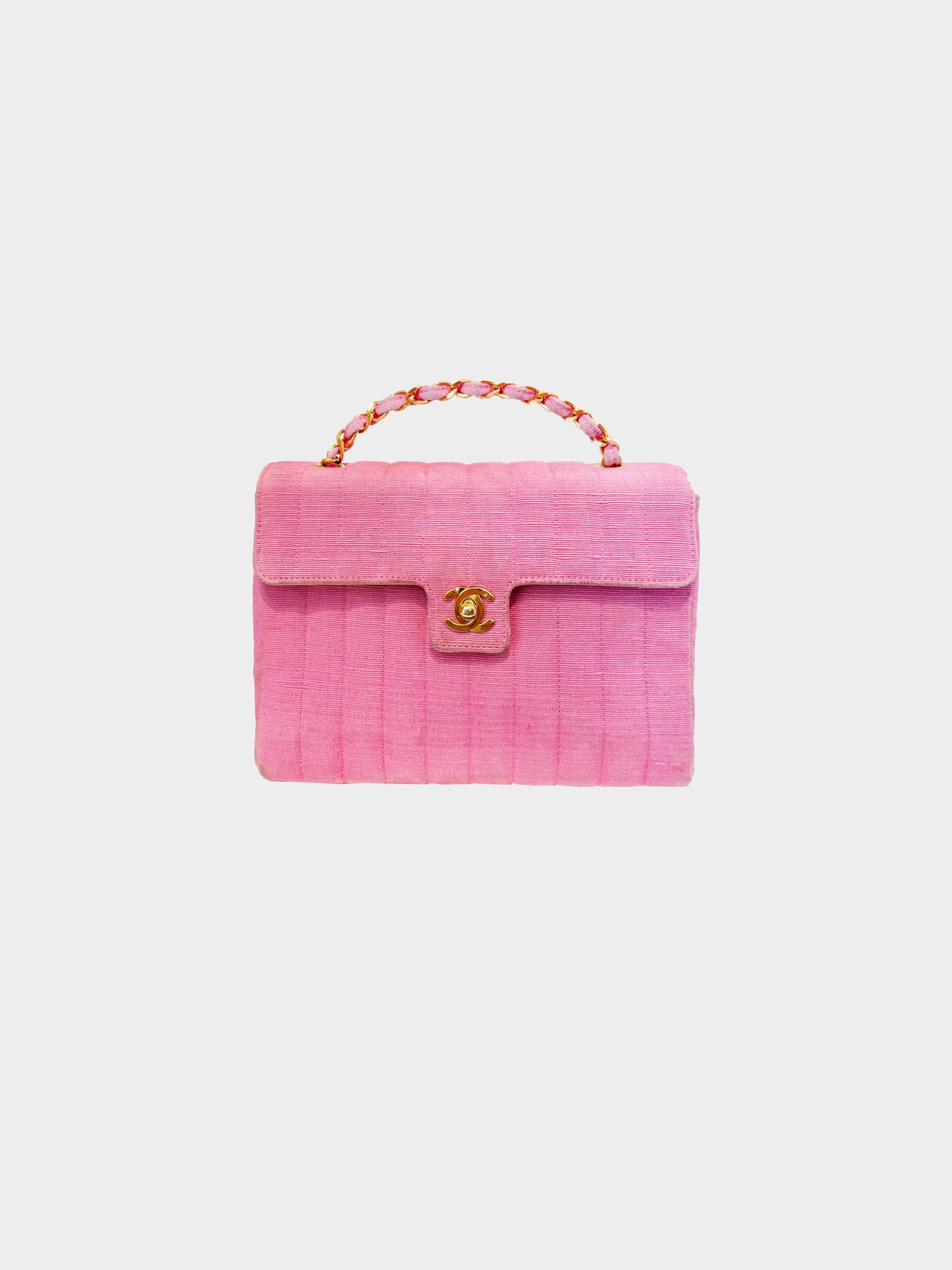 Chanel 1991-1994 Pink Canvas Stitched Flap Bag