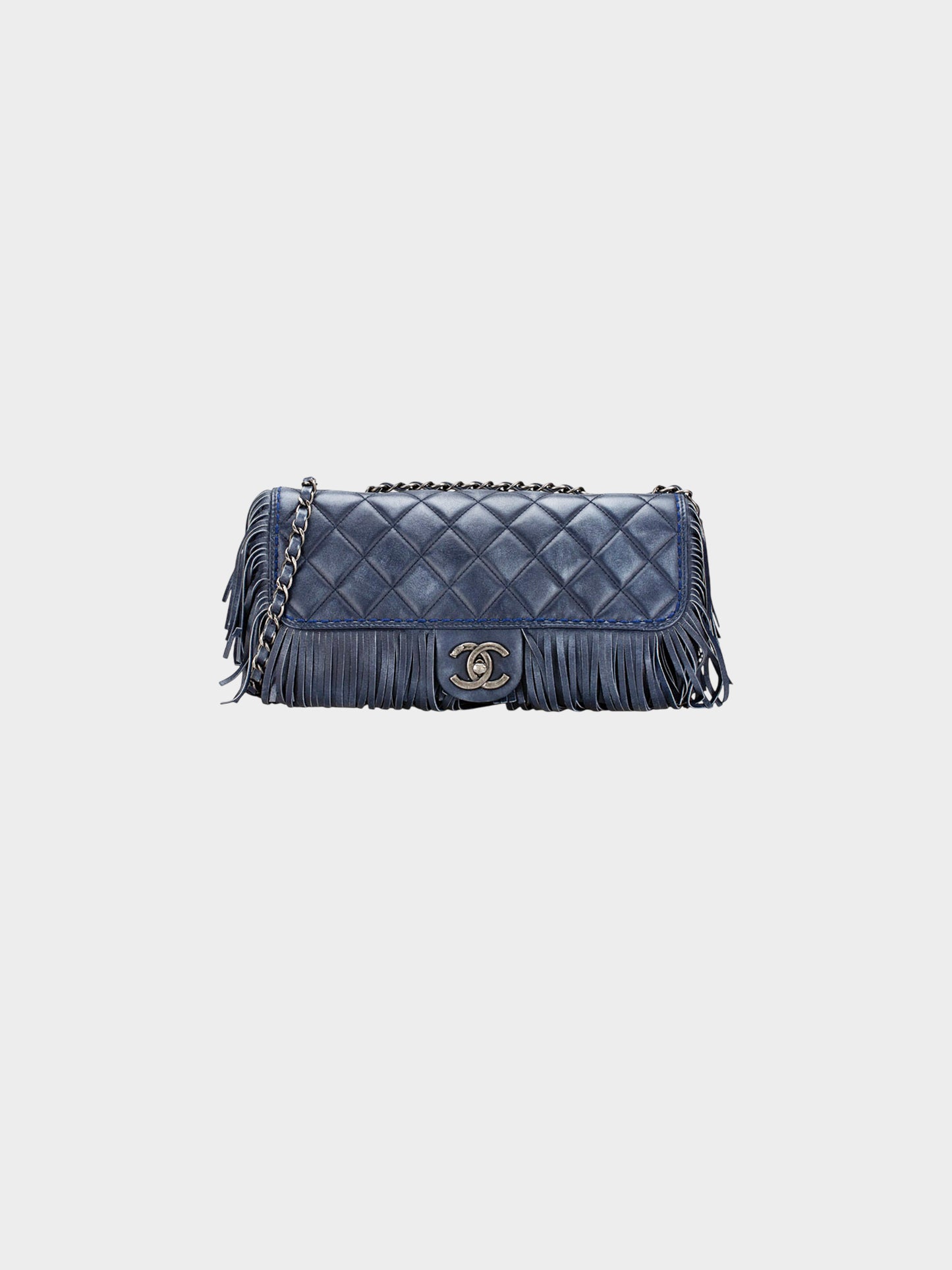 Chanel 2014 Navy Calfskin Leather Paris-Dallas Fringe Flap Bag