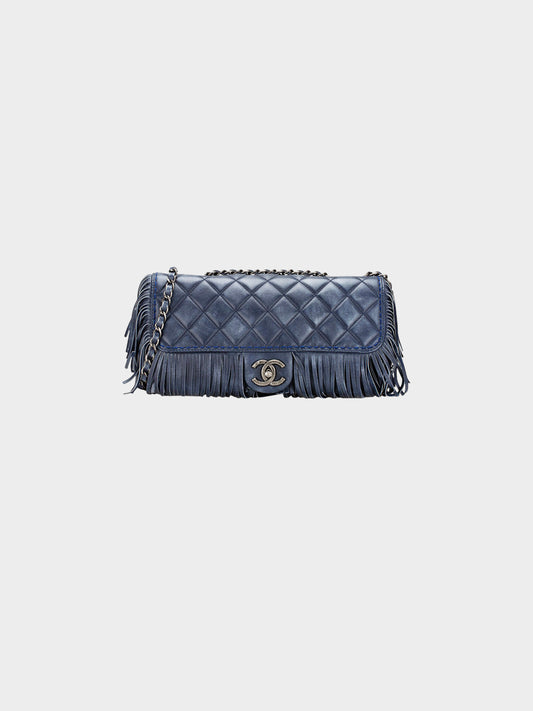 Chanel 2014 Navy Calfskin Leather Paris-Dallas Fringe Flap Bag