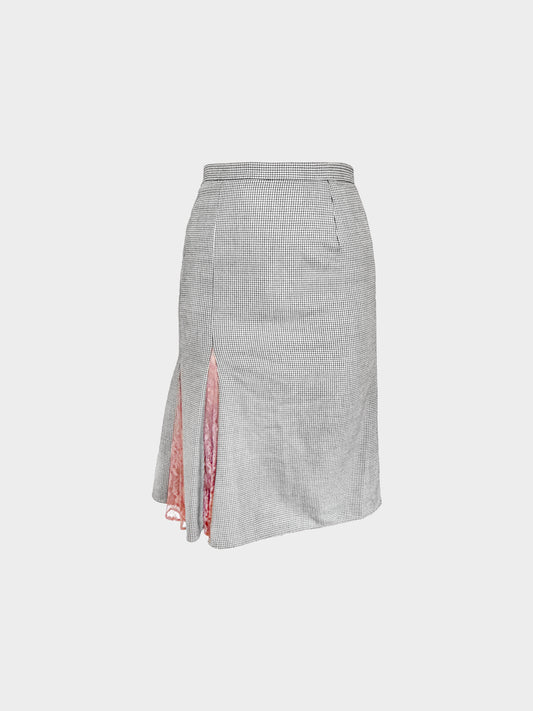 Dolce and Gabbana 2000s Houndstooth Lace Paneled Skirt