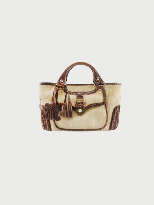 Celine 2000s Brown Straw-Embossed Leather Boogie Handbag