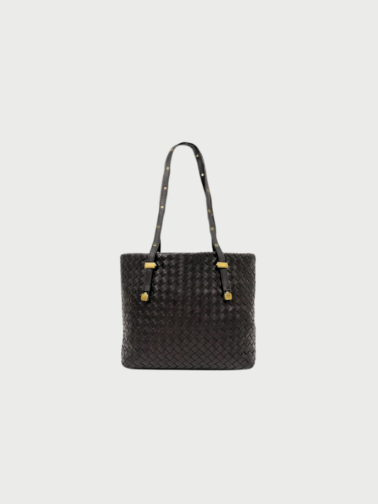 Bottega Veneta 2000s Black Leather Intrecciato Tote Bag