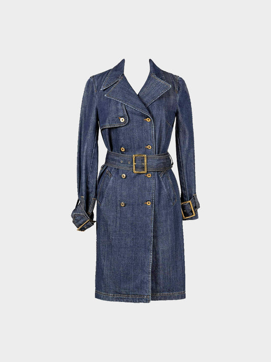 Dolce & Gabbana 2000s Blue Denim Double Breasted Trench Coat