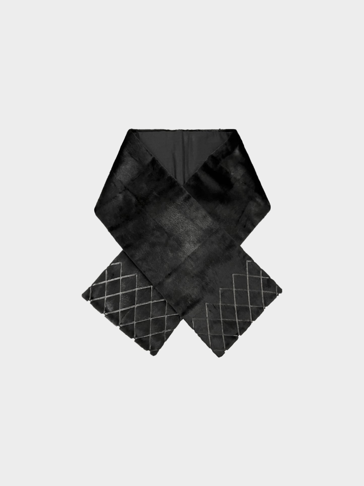 Chanel FW 2005 Black Sheared Fur Shawl/Scarf with Leather Quilting