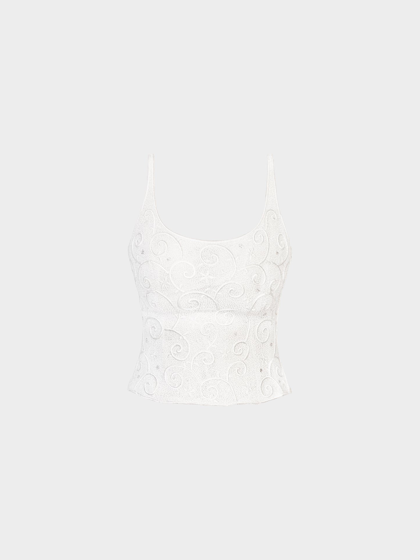 Escada 1990s White Swirl and Flower Print Silk Tank Top