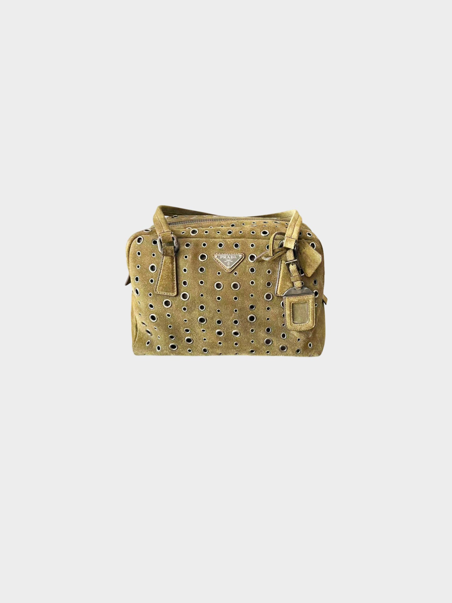 Prada 2000s Khaki Suede Grommet Bag