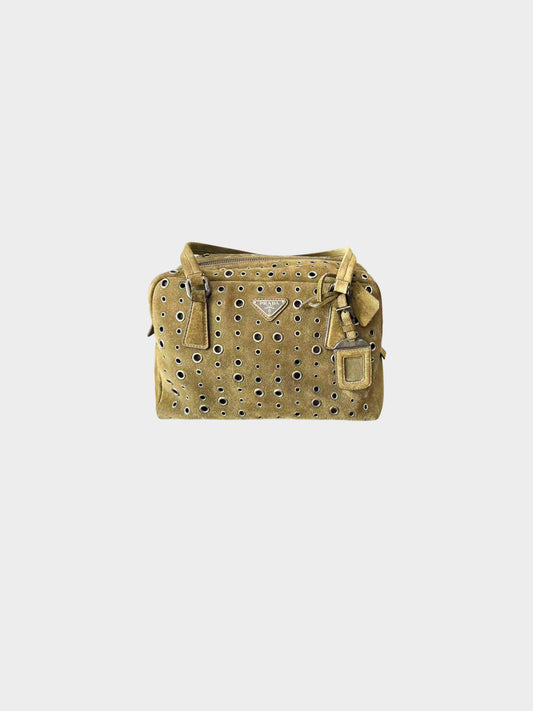 Prada 2000s Khaki Suede Grommet Bag