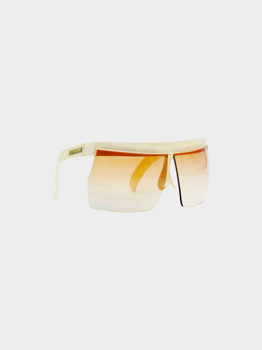 Courrèges 1980s Off White Plastic Half Frame Futuristic Sunglasses
