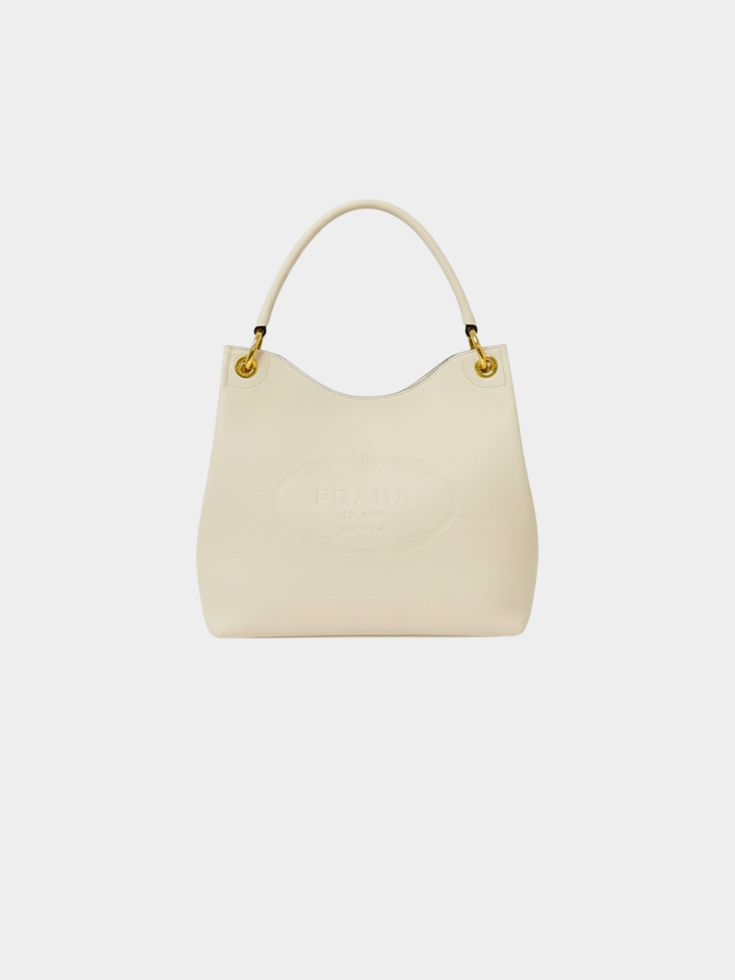 Prada 2000s Ivory Logo Embossed Leather One-Shoulder Bag