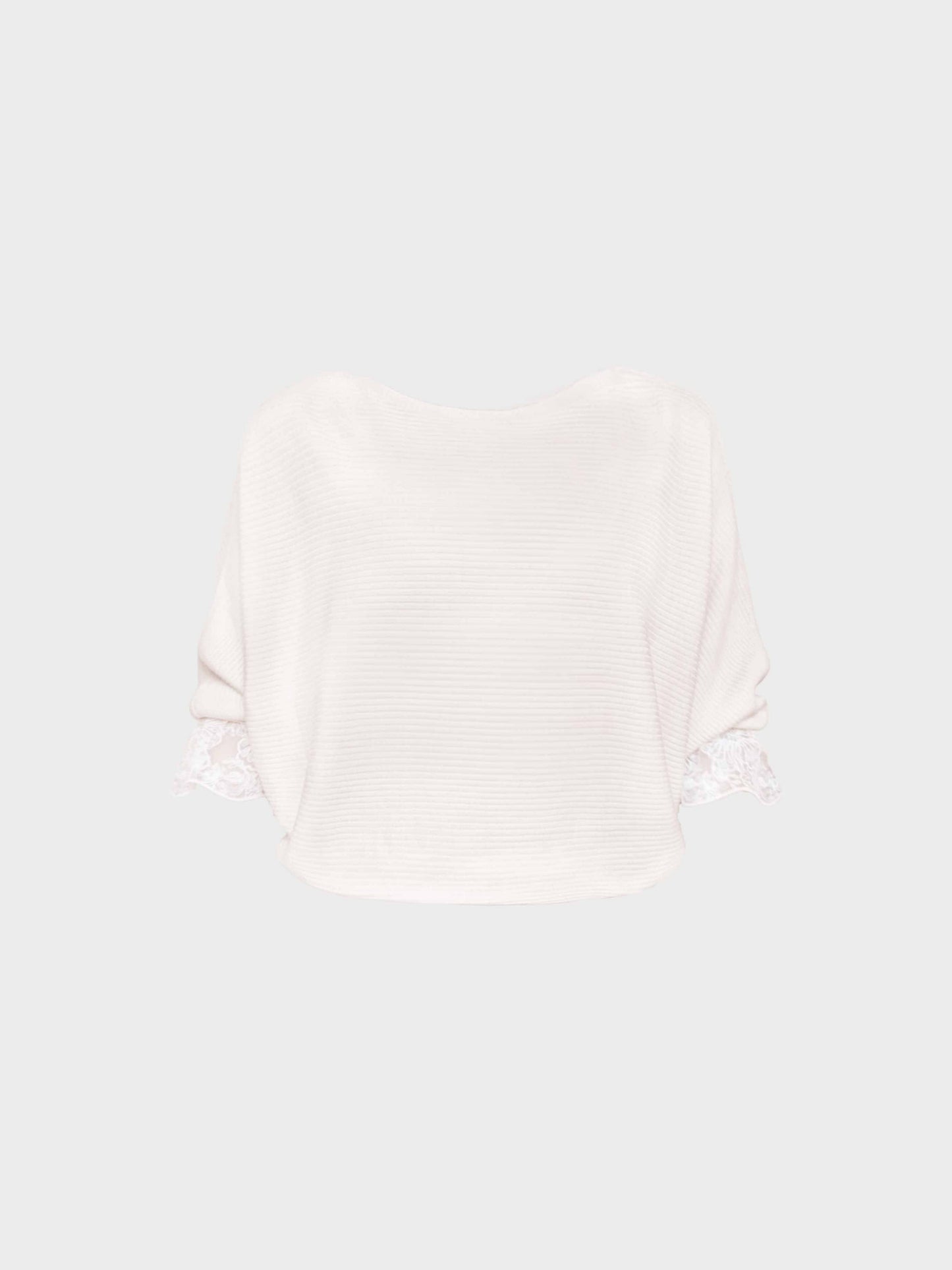 Chloe 2010s Beige Wool and Lace Trim Boatneck Sweater