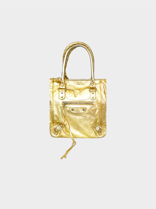 Balenciaga 2010s Metallic Gold Leather City Bag