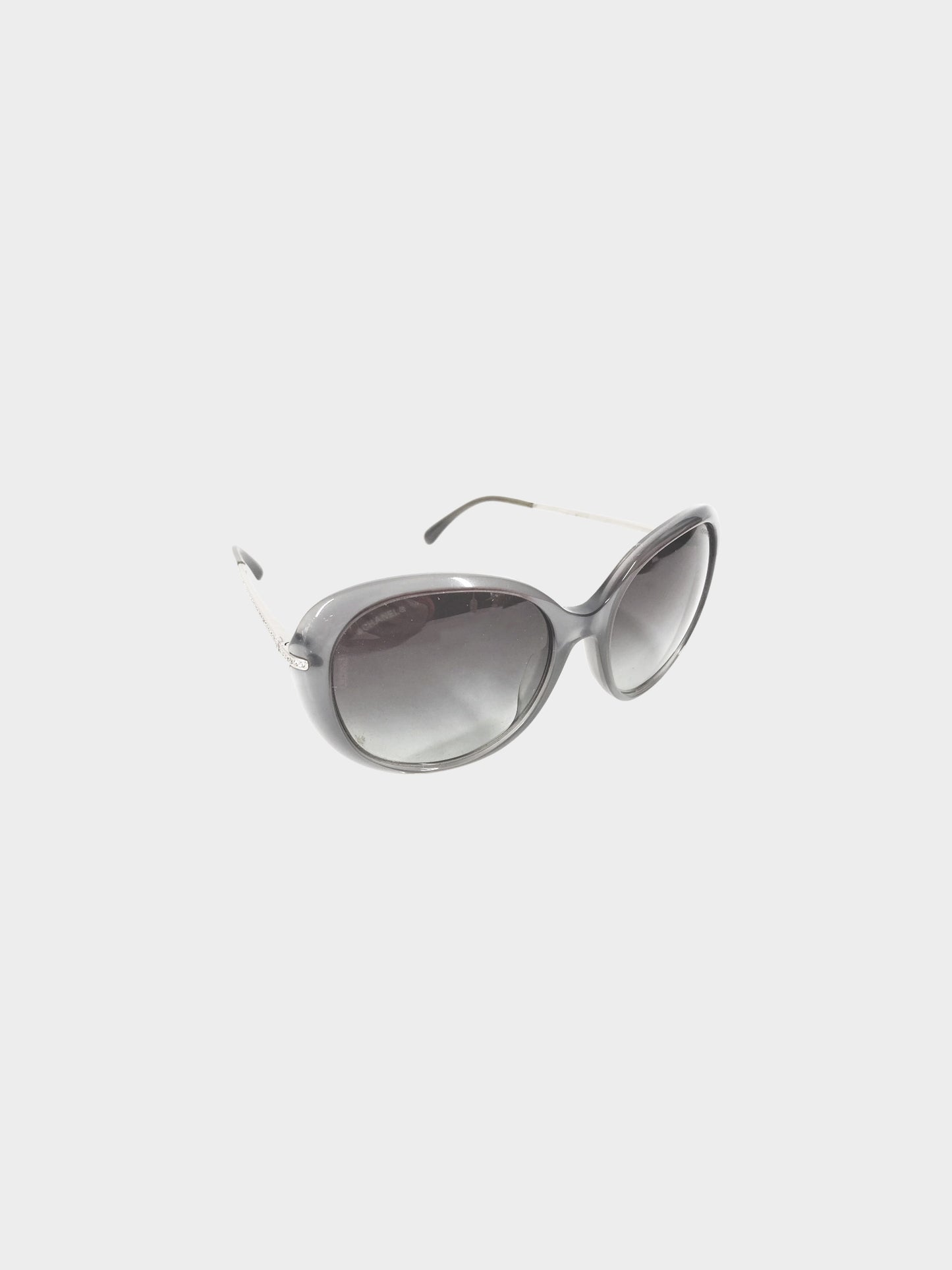 Chanel 2000s Grey and Silver Crystal-embellished Round CC Sunglasses