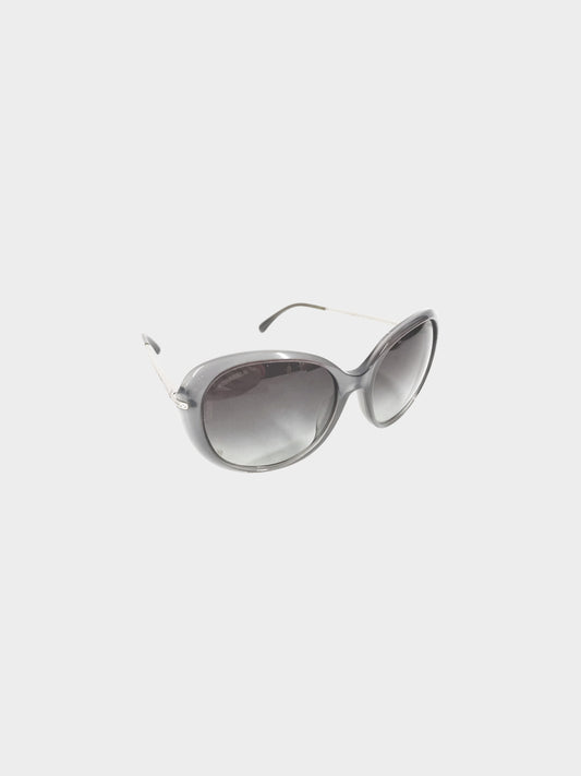 Chanel 2000s Grey and Silver Crystal-embellished Round CC Sunglasses