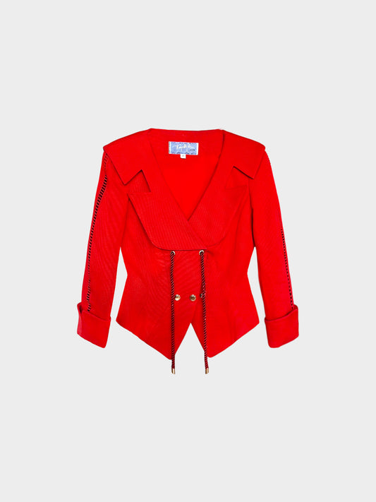 Thierry Mugler 1990s Red Cutout Sailor Style Blazer