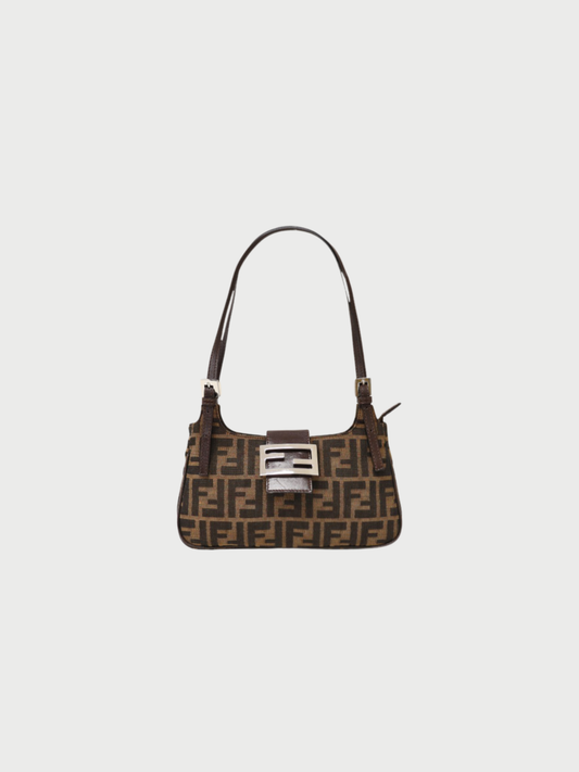 Fendi 2000s Brown Zucca Canvas Leather One-Shoulder Bag