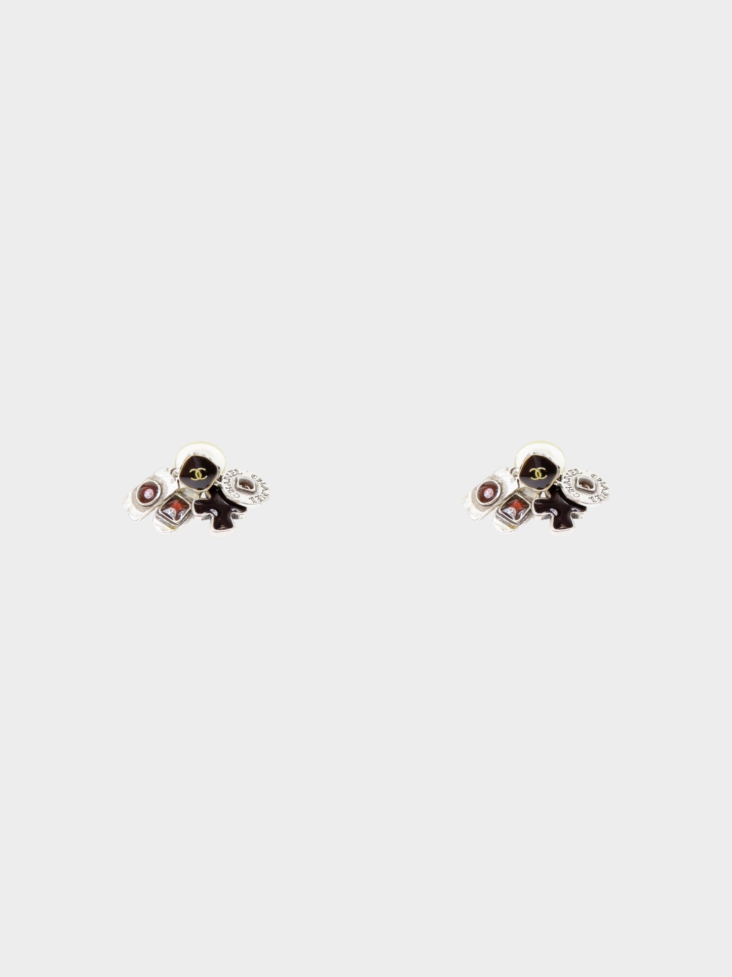 Chanel Fall 1999 Aged Silver CC Charm Set Earrings