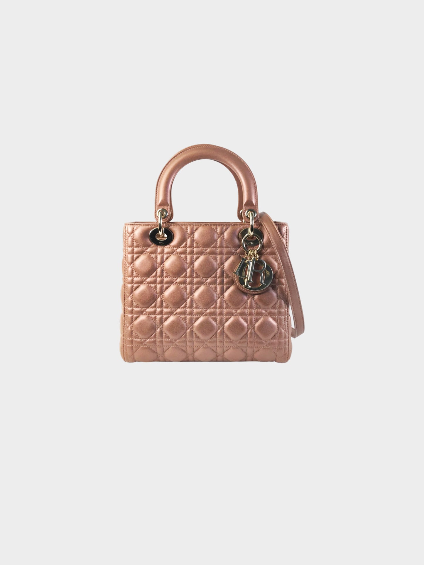 Christian Dior 2014 Metallic Brown Leather Medium Lady Dior 2-Way Hand Bag