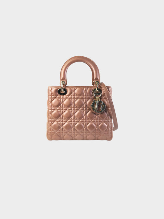 Christian Dior 2014 Metallic Brown Leather Medium Lady Dior 2-Way Hand Bag