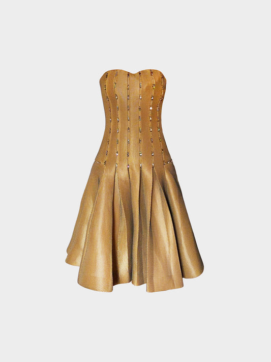 John Galliano 2010 Brown Neoprene Mesh Dress with Rhinestones