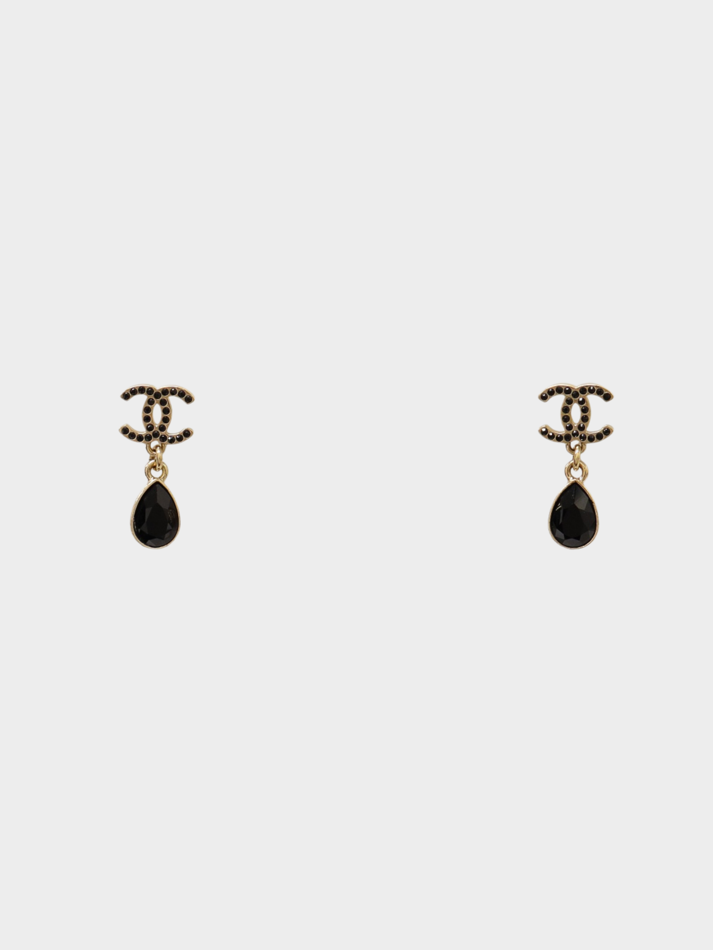 Chanel 2021 Gold Black Rhinestone COCO Swing Earrings