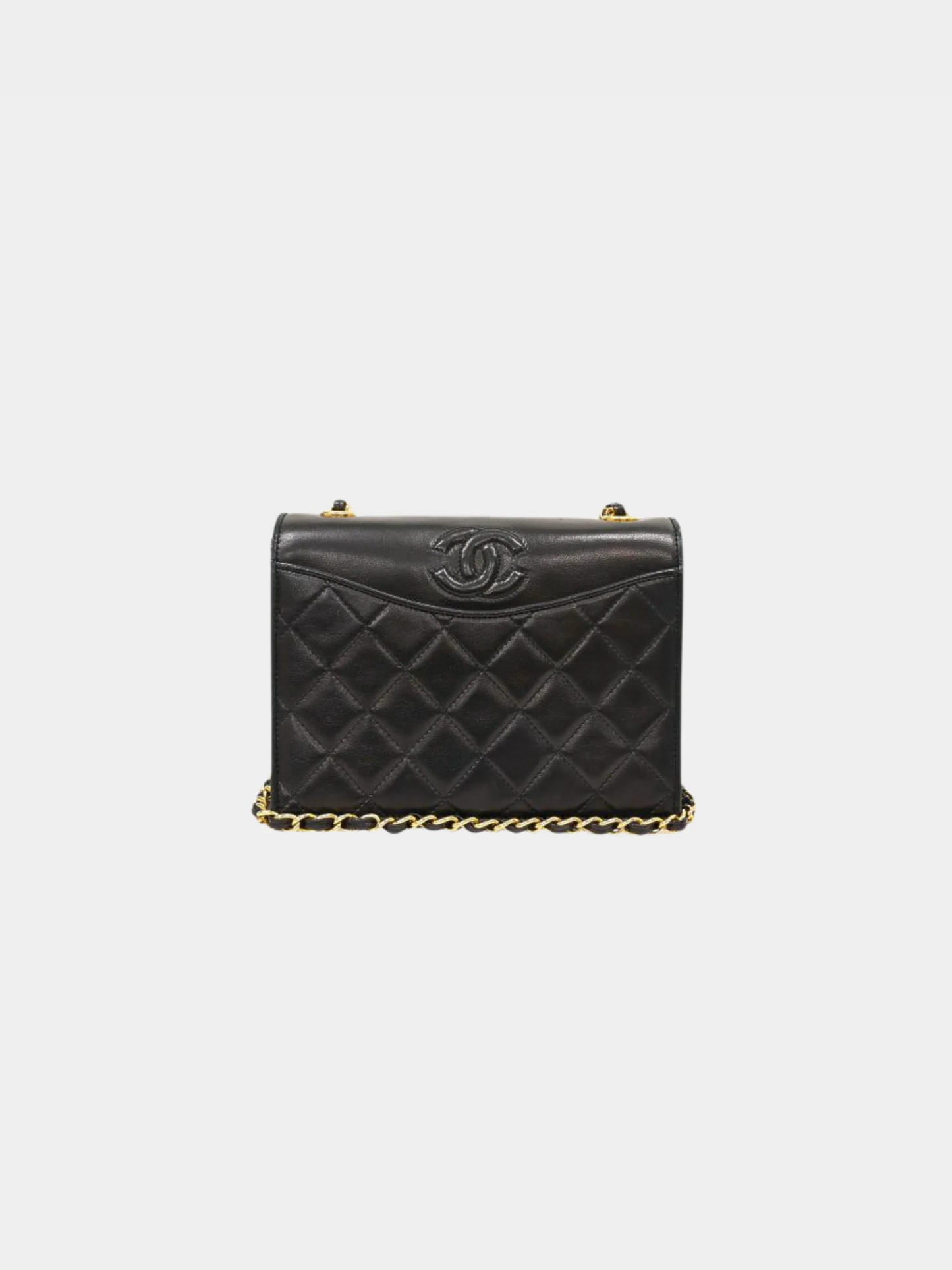 Chanel 1990–1991 Black Lambskin Matelassé Chain Shoulder Bag