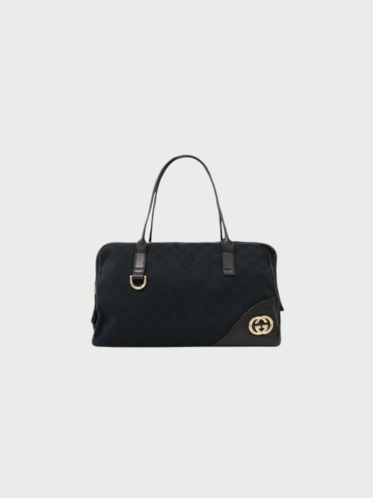 Gucci 2000s Black Canvas Leather GG Handbag