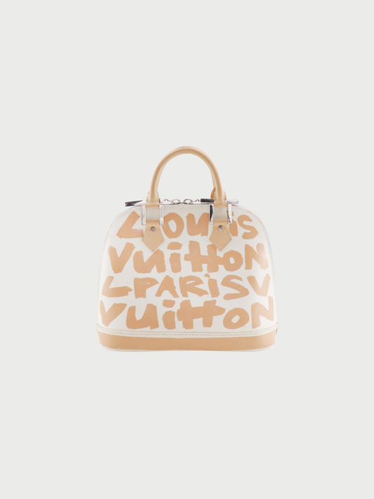 Louis Vuitton 2001 Beige White Calfskin Graffiti Alma PM Handbag