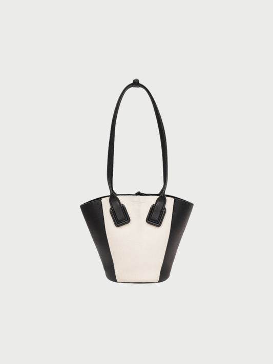 Bottega Veneta SS 2019 Ivory Black Canvas Leather Small Basket Bag