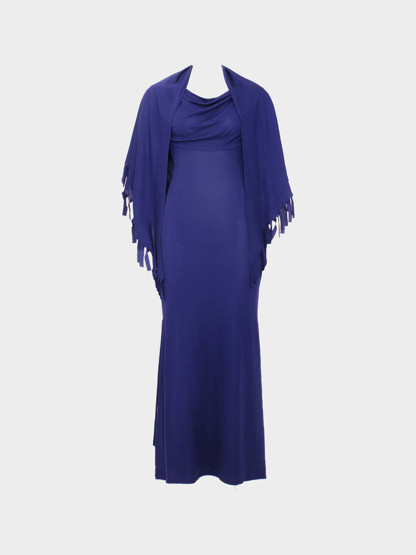 Loris Azzaro 1990s Navy Blue Jersey Shawl and Dress Set