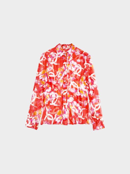 Chanel Rare SS 2001 Tropical Red Floral Button-up Shirt