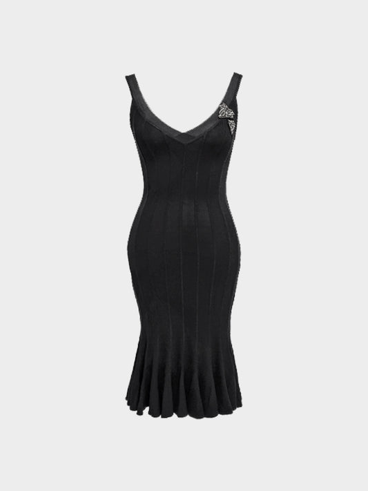 Blumarine 2000s Black Fitted Mermaid Style Sleveless Dress