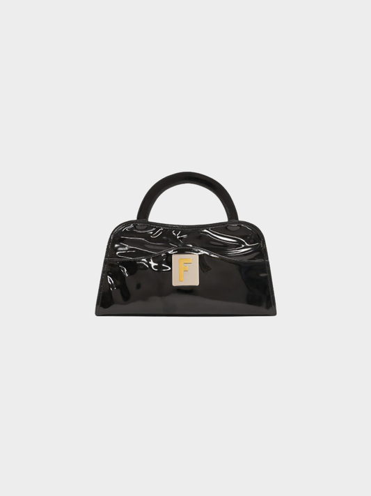 Fendi 2000s Black Patent Leather Logo Handbag