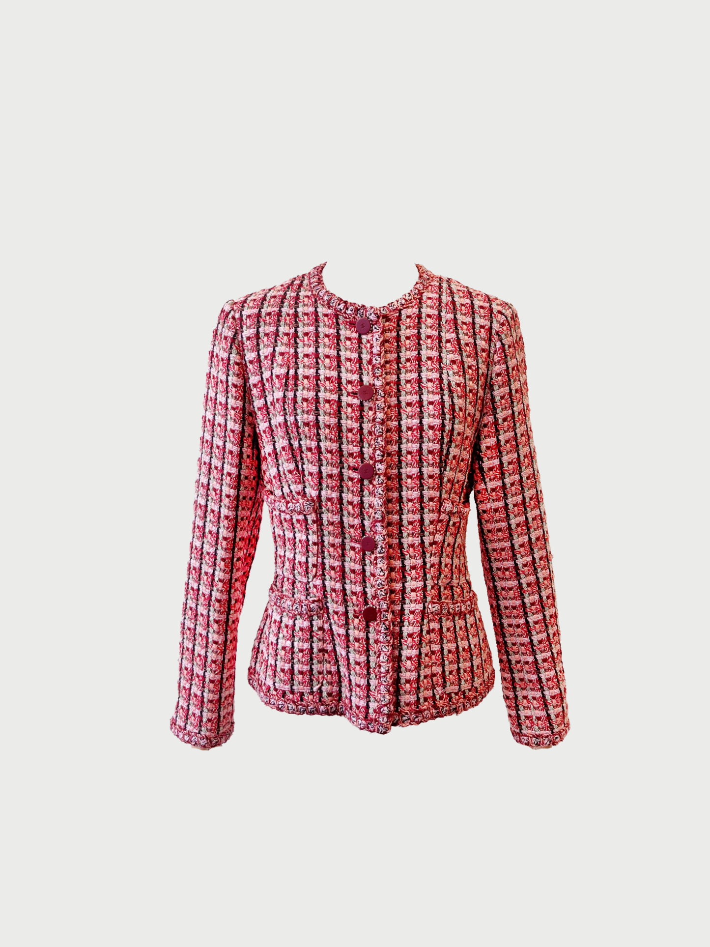 Chanel By Karl Largerfeld 2002 Pink Red Tweed Four Pocket Jacket
