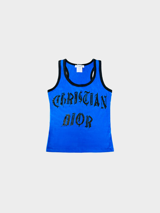 Christian Dior Spring 2002 Blue and Black Gothic Letter 1947 Tank