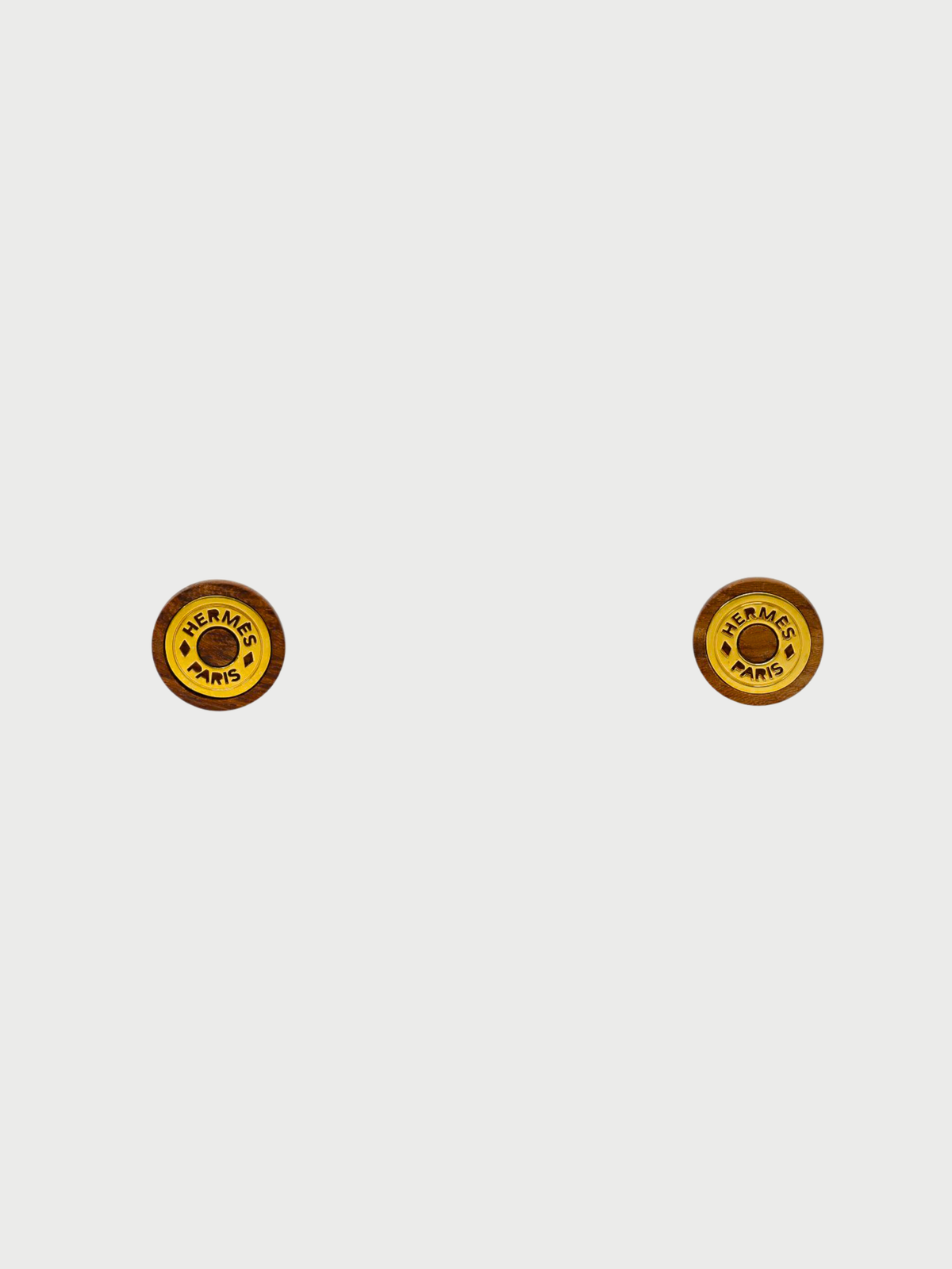 Hermès 2000s Gold Brown Plated Metal Sellier Earrings
