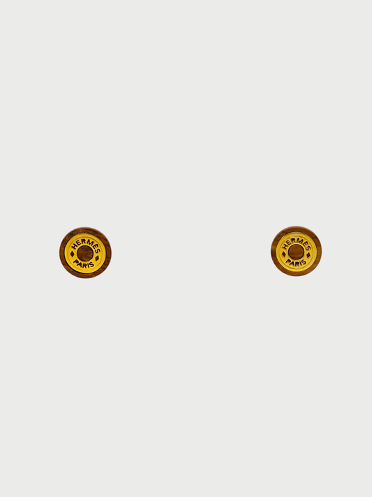 Hermès 2000s Gold Brown Plated Metal Sellier Earrings