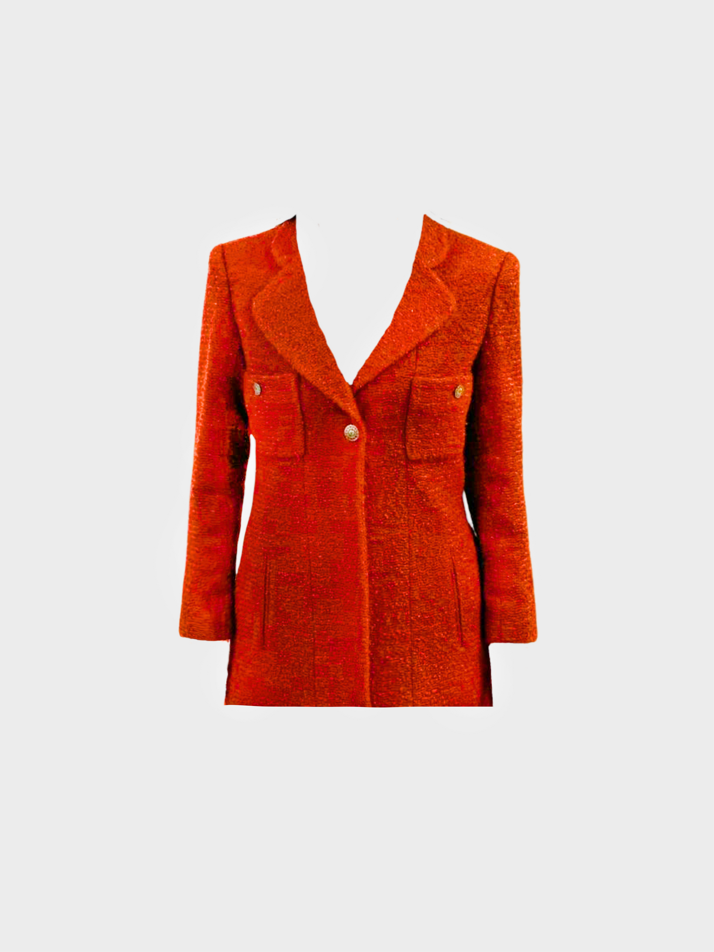 Chanel 2000s Red Tweed Coco Mark Blazer Coat