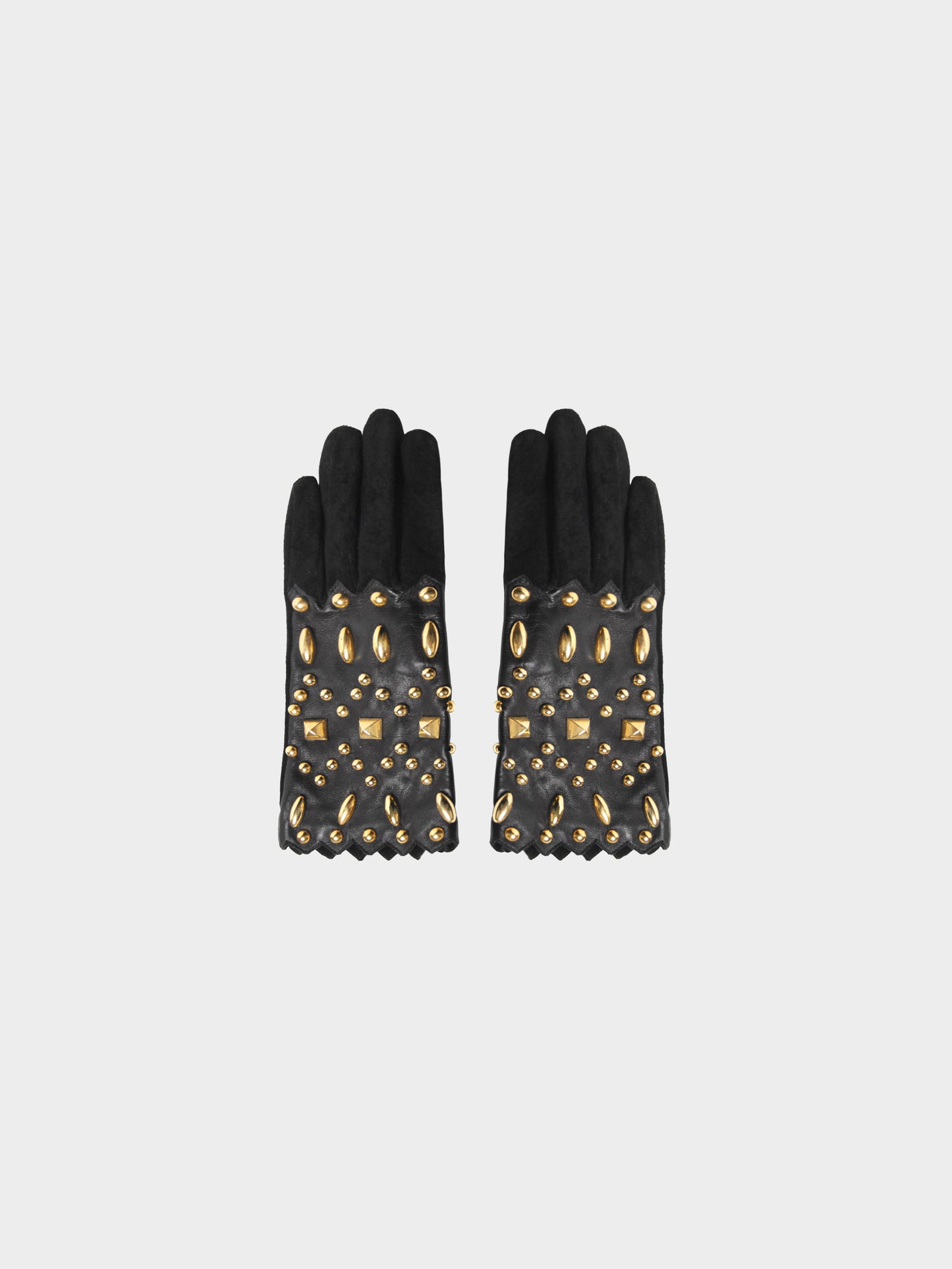 Christian Lacroix 2000s Black Leather Gloves with Gold Metal Studs