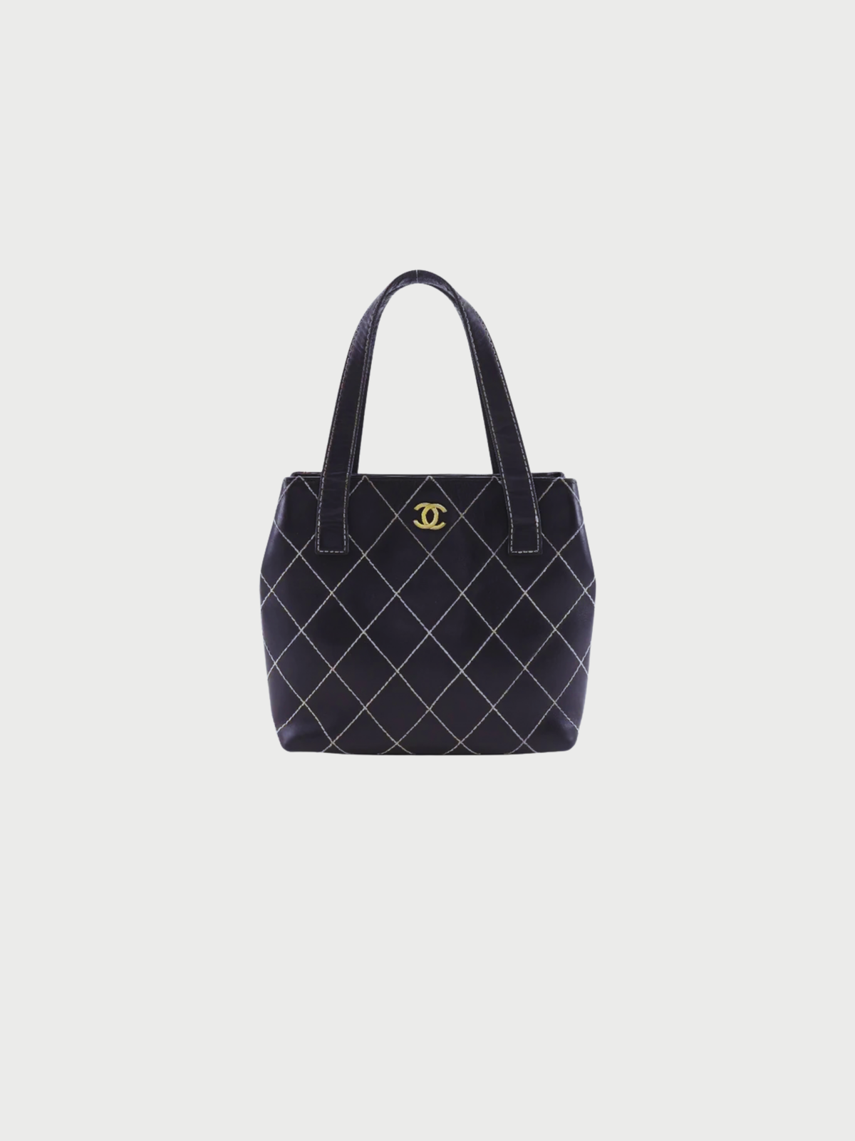 Chanel 2002 Black Leather Wild Stitch Tote Bag