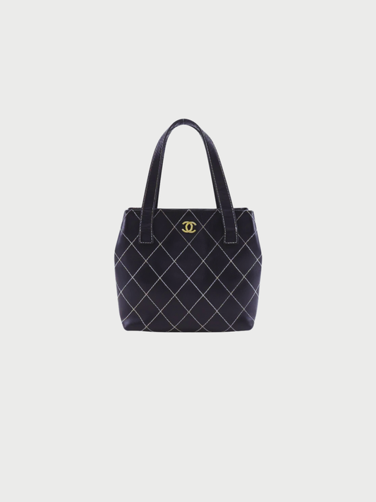 Chanel 2002 Black Leather Wild Stitch Tote Bag