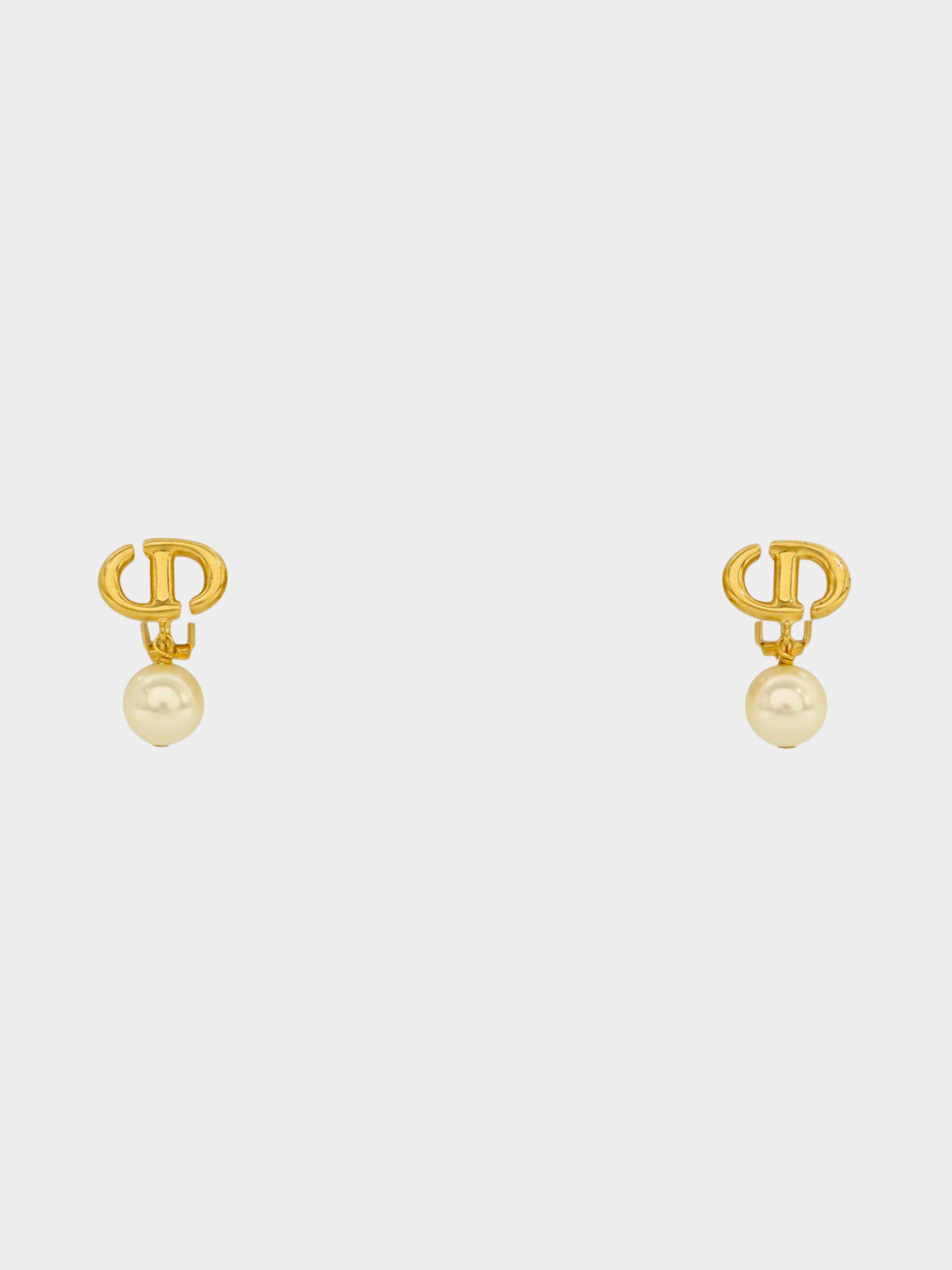 Christian Dior 2000s Gold CD Pearl Earrings