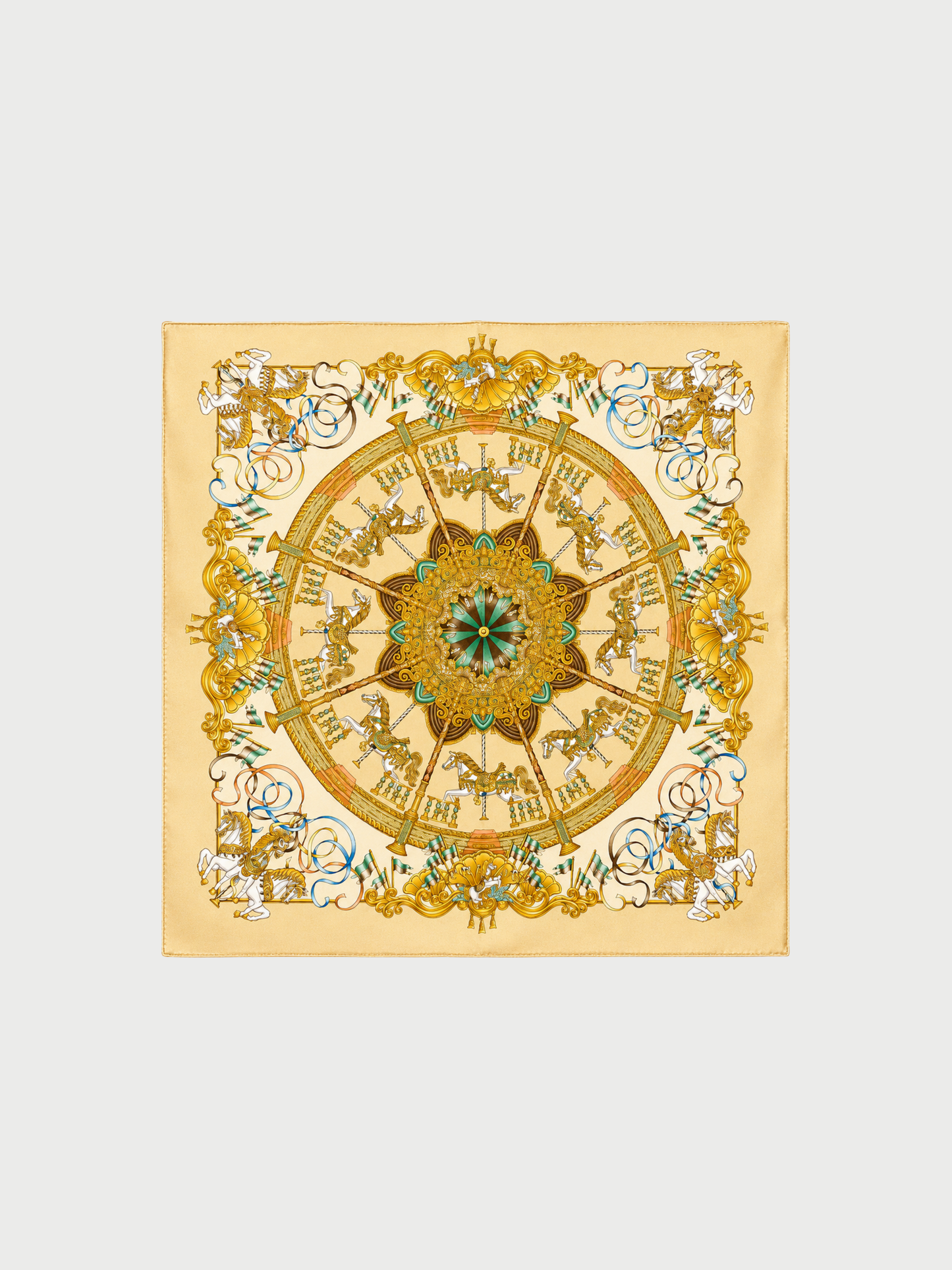 Hermès 1993 Gold Beige Luna Park Silk Carré 90 Scarf