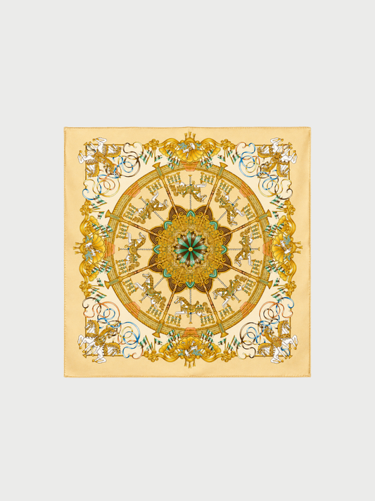 Hermès 1993 Gold Beige Luna Park Silk Carré 90 Scarf