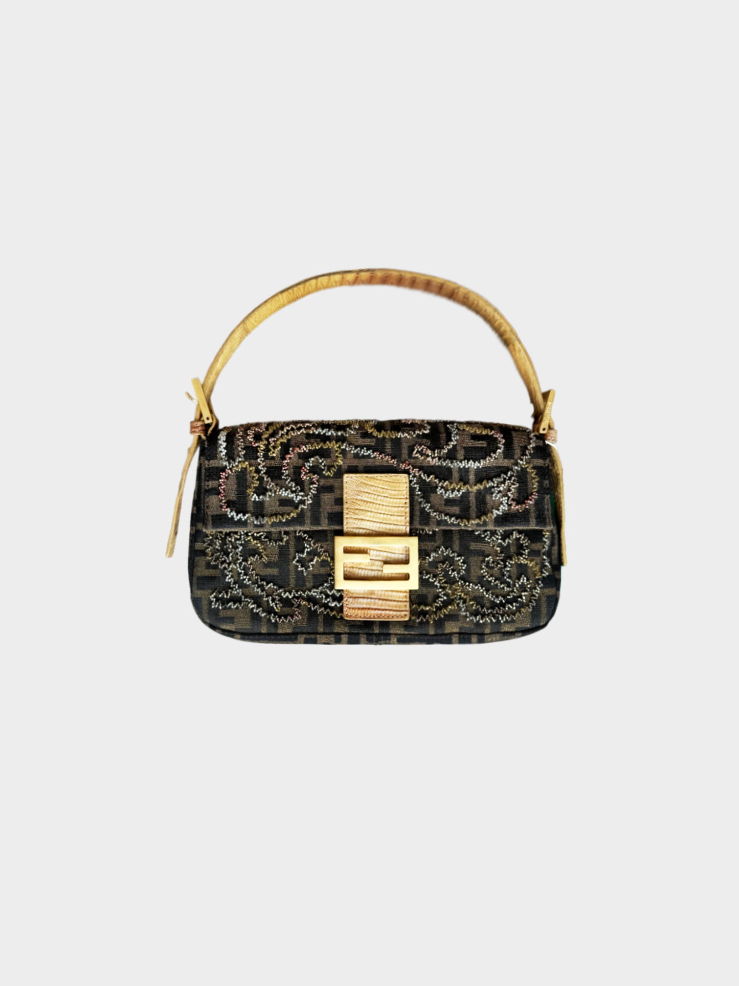 Fendi 2000s Zucca Lizard Beaded Baguette