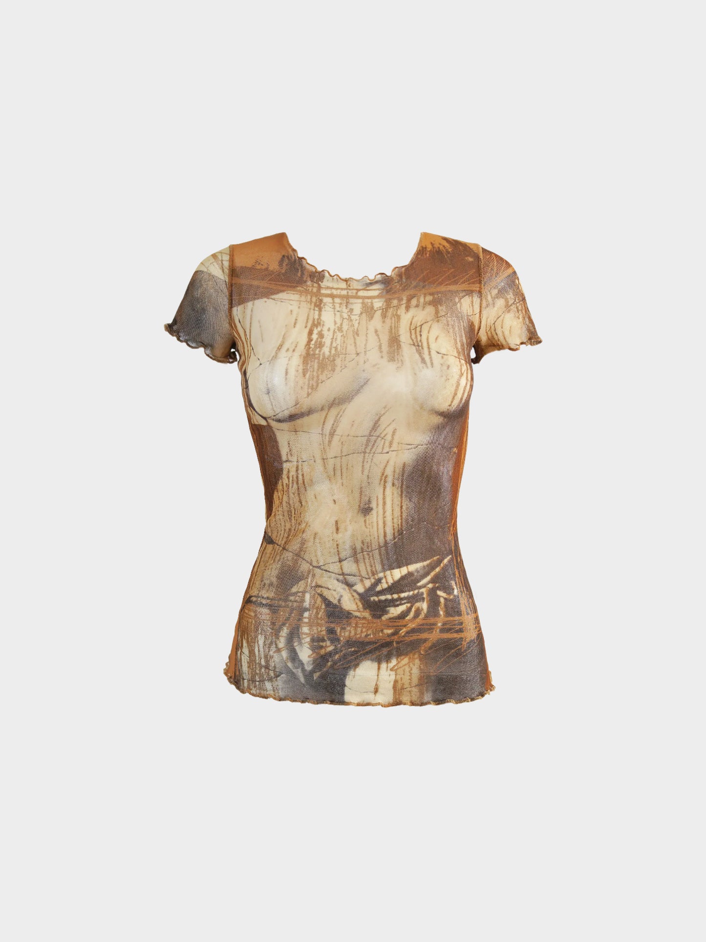 Jean Paul Gaultier SS 1999 Brown Venus de Milo Short Sleeve Mesh Top