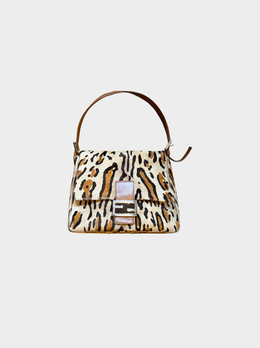 Fendi 2000s Leopard Print Pony Hair Mama Baguette