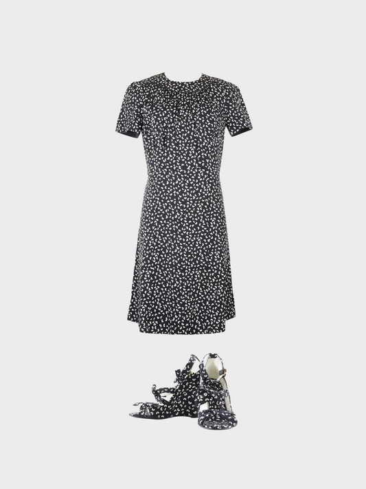 Louis Vuitton 2010s Black Silk Midi Dress and Sandals Set
