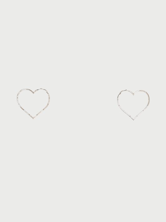 Chanel 2000s Silver Plated Metal Coco Heart Hoop Earrings
