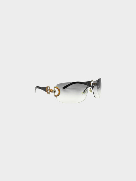 Gucci 2000s Black GG 2801/S Bamboo Horsebit Rimless Sunglasses