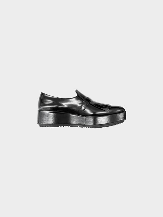 Prada 2020s Black Leather Pointed-toe Creeper Loafers